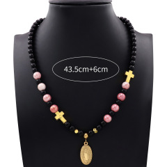 Wholesales Beads Necklace Religious Prayer Cross Stainless Steel Pendent Rosary Jewelry Necklace for Women