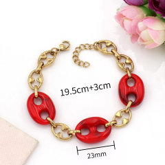 Personality Vintage Women's Jewelry Casual Resin Coffee Seeds Stainless Chain Bracelet Leopard Print Pig Nose Beads Bracelet