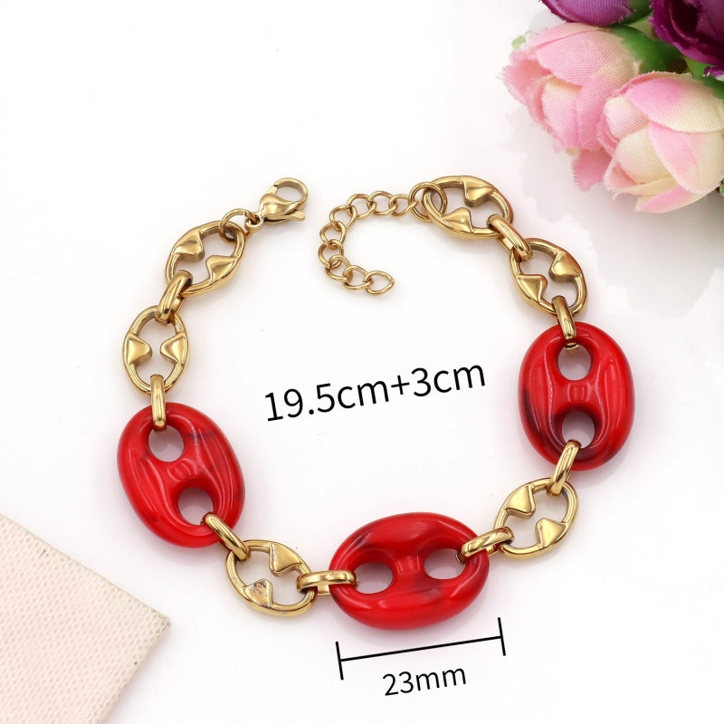 Personality Vintage Women's Jewelry Casual Resin Coffee Seeds Stainless Chain Bracelet Leopard Print Pig Nose Beads Bracelet