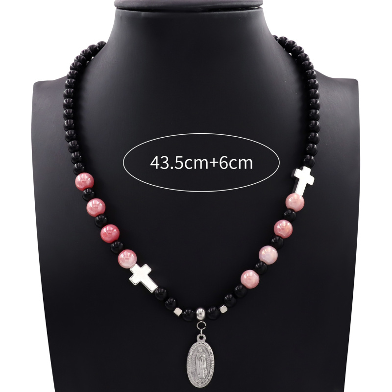 Wholesales Beads Necklace Religious Prayer Cross Stainless Steel Pendent Rosary Jewelry Necklace for Women