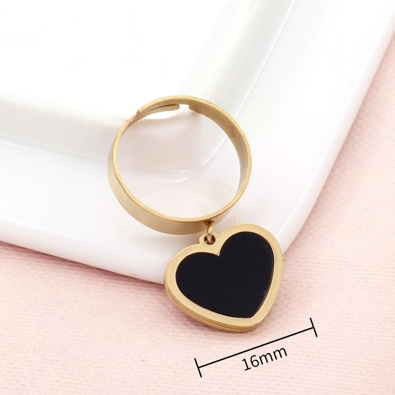 Simple Style White Black Heart Charm Women Vintage Rock Style Wholesale Cuff Ring
