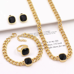 Wholesale Fashion White Black  Red Zircon  4Pcs Set Stainless Steel Cuban Link Chain Rhinestone Women Jewelry Sets