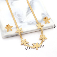 Dubai Bride 18k Gold Plated Stainless Steel Wedding Flower Custom Fashion Snake Chain Necklace Earring Jewelry Set