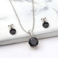 Fashion Stainless Steel Claw Setting Round Multicolor 3A Cubic Zirconia Necklace Earrings Jewelry Set for Woman Italian Jewelry