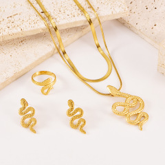New Accessories Geometric Vintage Necklace Earrings Women's Gold Plated Snake 3pcs Jewelry Set