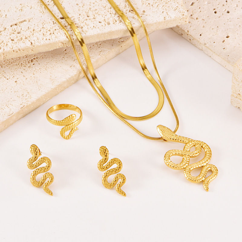 New Accessories Geometric Vintage Necklace Earrings Women's Gold Plated Snake 3pcs Jewelry Set