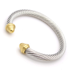 Women's Stainless Steel Braid Cable Cuff Bangle Fashion Anti Tarnish 18K Gold Plated Twist Lines Open Bracelet Jewelry