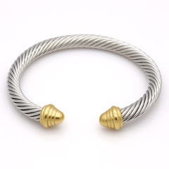Women's Stainless Steel Braid Cable Cuff Bangle Fashion Anti Tarnish 18K Gold Plated Twist Lines Open Bracelet Jewelry
