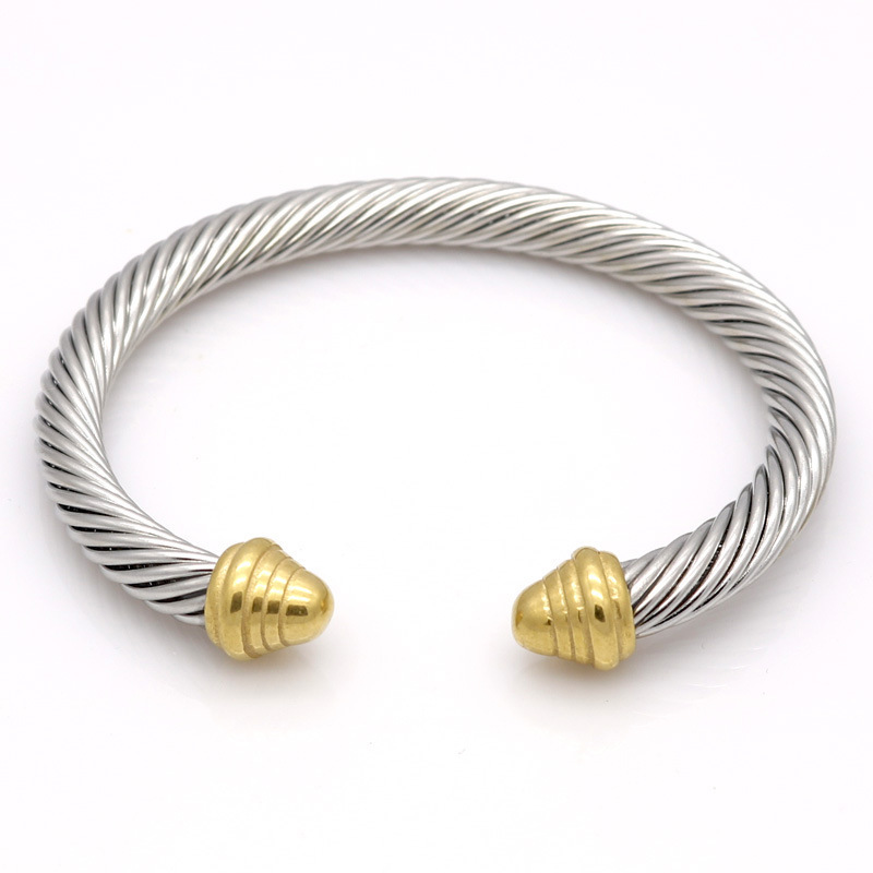 Women's Stainless Steel Braid Cable Cuff Bangle Fashion Anti Tarnish 18K Gold Plated Twist Lines Open Bracelet Jewelry