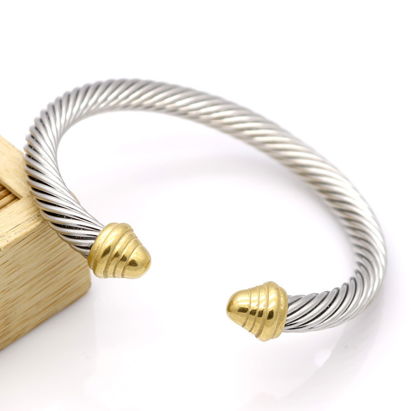 Women's Stainless Steel Braid Cable Cuff Bangle Fashion Anti Tarnish 18K Gold Plated Twist Lines Open Bracelet Jewelry