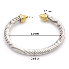 Women's Stainless Steel Braid Cable Cuff Bangle Fashion Anti Tarnish 18K Gold Plated Twist Lines Open Bracelet Jewelry