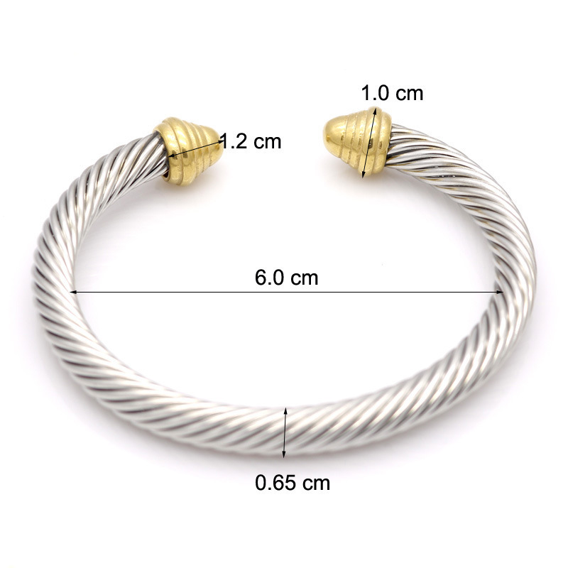 Women's Stainless Steel Braid Cable Cuff Bangle Fashion Anti Tarnish 18K Gold Plated Twist Lines Open Bracelet Jewelry