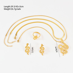 New Accessories Geometric Vintage Necklace Earrings Women's Gold Plated Snake 3pcs Jewelry Set