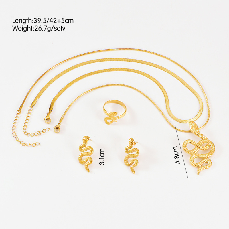 New Accessories Geometric Vintage Necklace Earrings Women's Gold Plated Snake 3pcs Jewelry Set