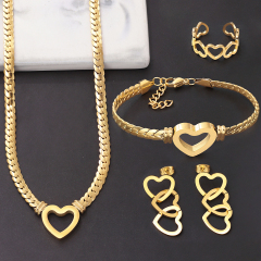 Loving Heart Necklace Snake Chain Women Stainless Steel Non Fading Collar 4pcs Chain Jewelry Set Joyera De Acero Inoxidable