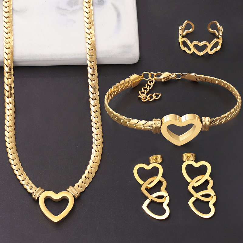 Loving Heart Necklace Snake Chain Women Stainless Steel Non Fading Collar 4pcs Chain Jewelry Set Joyera De Acero Inoxidable