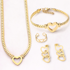 Loving Heart Necklace Snake Chain Women Stainless Steel Non Fading Collar 4pcs Chain Jewelry Set Joyera De Acero Inoxidable