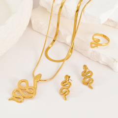 New Accessories Geometric Vintage Necklace Earrings Women's Gold Plated Snake 3pcs Jewelry Set