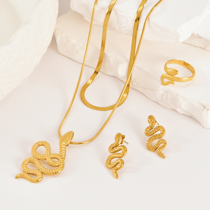 New Accessories Geometric Vintage Necklace Earrings Women's Gold Plated Snake 3pcs Jewelry Set