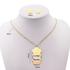 Fashion Stainless Steel Flower Jewelry Earrings Necklace Oval Chain for Woman Jewelry Set