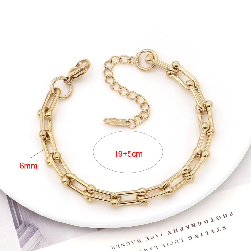U-shaped Chain Bracelet Necklace Set Stainless Steel 18K Gold Simple Clavicle Chain Bracelet