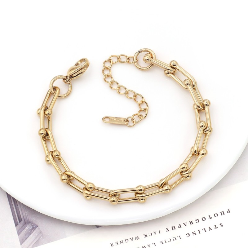 U-shaped Chain Bracelet Necklace Set Stainless Steel 18K Gold Simple Clavicle Chain Bracelet