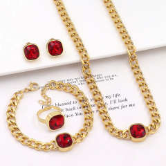 Wholesale Fashion White Black  Red Zircon  4Pcs Set Stainless Steel Cuban Link Chain Rhinestone Women Jewelry Sets