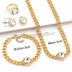 Wholesale Fashion White Black  Red Zircon  4Pcs Set Stainless Steel Cuban Link Chain Rhinestone Women Jewelry Sets