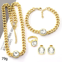 Wholesale Fashion White Black  Red Zircon  4Pcs Set Stainless Steel Cuban Link Chain Rhinestone Women Jewelry Sets