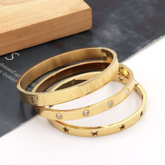 3pcs  Luxury Stainless Steel 18K Gold Plated Bracelet Waterproof Design Roman Numeral Inlaid Zirconia Bangle Gift