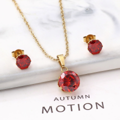 Fashion Stainless Steel Claw Setting Round Multicolor 3A Cubic Zirconia Necklace Earrings Jewelry Set for Woman Italian Jewelry