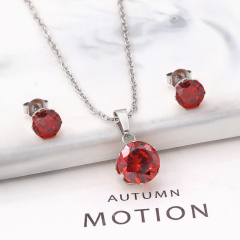 Fashion Stainless Steel Claw Setting Round Multicolor 3A Cubic Zirconia Necklace Earrings Jewelry Set for Woman Italian Jewelry