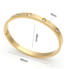 Love 18k Gold Plated Stainless Steel Zircons Bangles Bracelet for Men Women Jewelry Gift