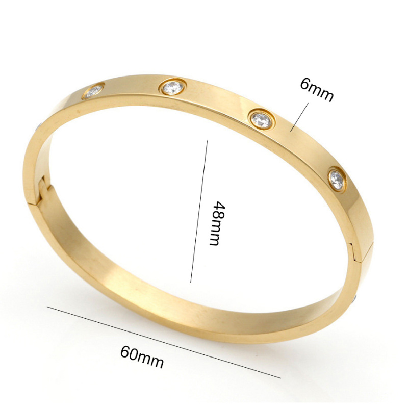 Love 18k Gold Plated Stainless Steel Zircons Bangles Bracelet for Men Women Jewelry Gift