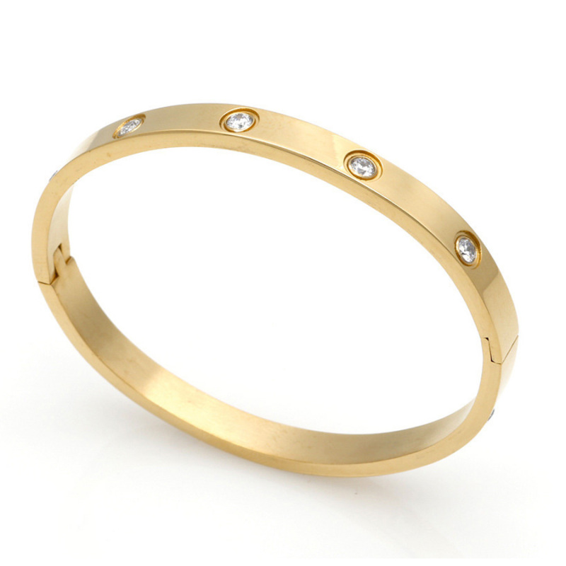 Love 18k Gold Plated Stainless Steel Zircons Bangles Bracelet for Men Women Jewelry Gift