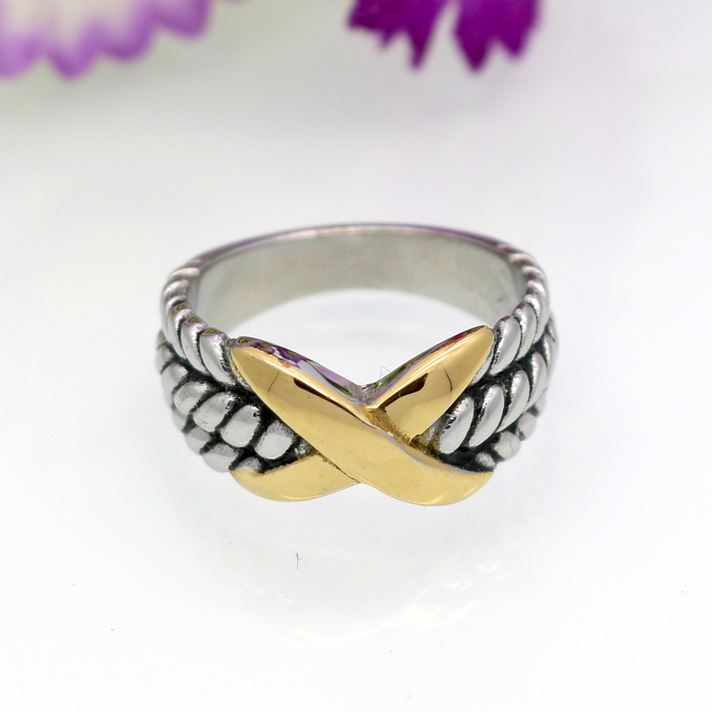 Stainless Steel Custom America Style Oxidized Adjustable Size Infinity X Ring