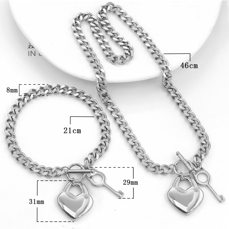 Stainless Steel Heat Pendant Thick Cuban Chain Necklace Bracelet Earrings Sets Women Joyera De Acero Inoxidable