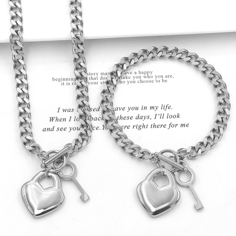 Stainless Steel Heat Pendant Thick Cuban Chain Necklace Bracelet Earrings Sets Women Joyera De Acero Inoxidable