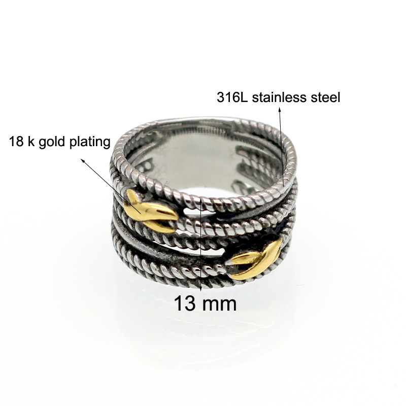 Vintage Multi-Layer Twisted Heart Statement Ring Stainless Steel  Unisex Luxury Chunky Band