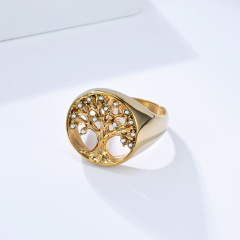 18mm Personalized Family Jewelry Inlaid Zircon Waterproof Jewelry Custom Gold Plated Round Hollow Tree of Life Rings