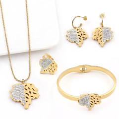 Stainless Steel White Black Leaf 4pcs Jewlery Sets