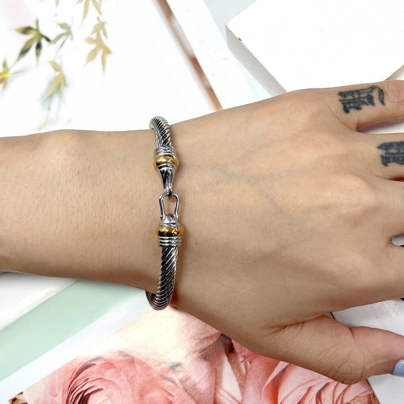Bahamas Jewelry Stainless Steel Open Cable Wire Bangles Bracelets for Women Inspired Jewelry Ladies Silver Cuff Bangle
