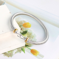 Bahamas Jewelry Stainless Steel Open Cable Wire Bangles Bracelets for Women Inspired Jewelry Ladies Silver Cuff Bangle