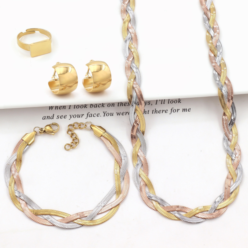 Hip Hop Cuban Mix Color Lock Chain Charm Choker Necklace China Stainless Steel Link Chain Necklace 4pcs Jewelry Set