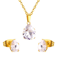 Women Wedding Jewellery Six-claw Round Diamond Necklace+Earring Stainless Steel AAA Cubic Zirconia Birth Stones Jewelry Set