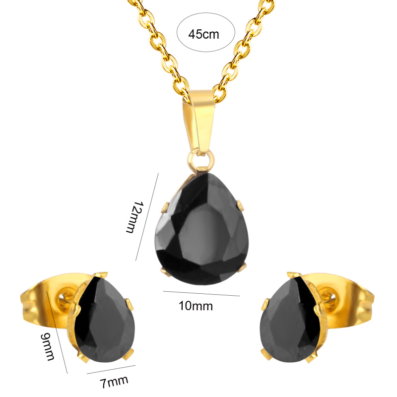 Women Wedding Jewellery Six-claw Round Diamond Necklace+Earring Stainless Steel AAA Cubic Zirconia Birth Stones Jewelry Set