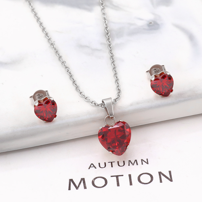 Dubai Bride 18k Gold Plated Stainless Steel Wedding Heart Round Zircon Custom Fashion Necklace Jewelry Set