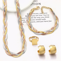 Hip Hop Cuban Mix Color Lock Chain Charm Choker Necklace China Stainless Steel Link Chain Necklace 4pcs Jewelry Set