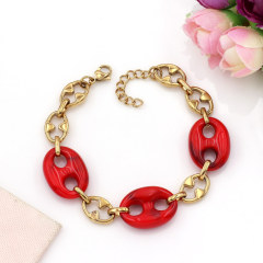 Personality Vintage Women's Jewelry Casual Resin Coffee Seeds Stainless Chain Bracelet Leopard Print Pig Nose Beads Bracelet