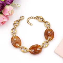 Personality Vintage Women's Jewelry Casual Resin Coffee Seeds Stainless Chain Bracelet Leopard Print Pig Nose Beads Bracelet
